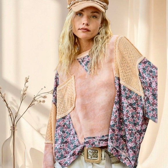 POL Pumpkin Jam Floral Crochet Patchwork Sweater - Picture 9 of 9